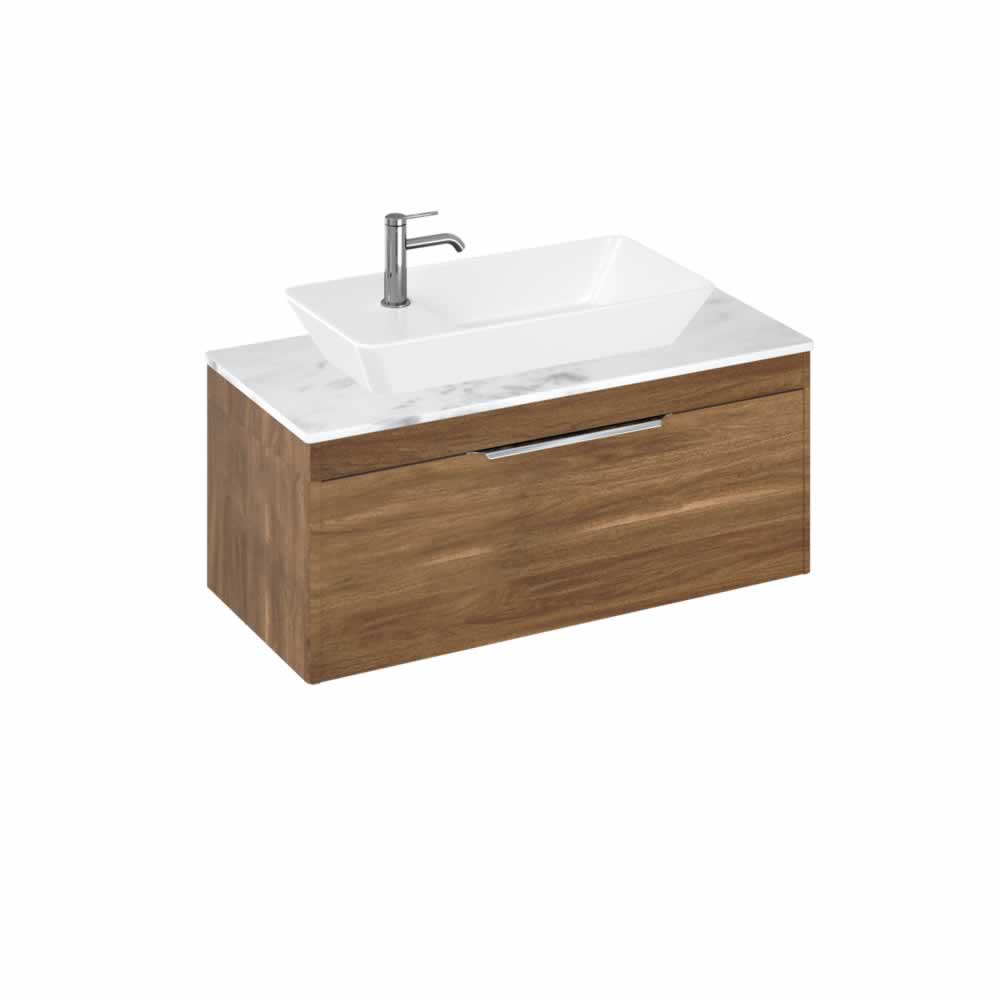Shoreditch 100cm single drawer Caramel with Carrara White Worktop and Yacht Countertop Basin